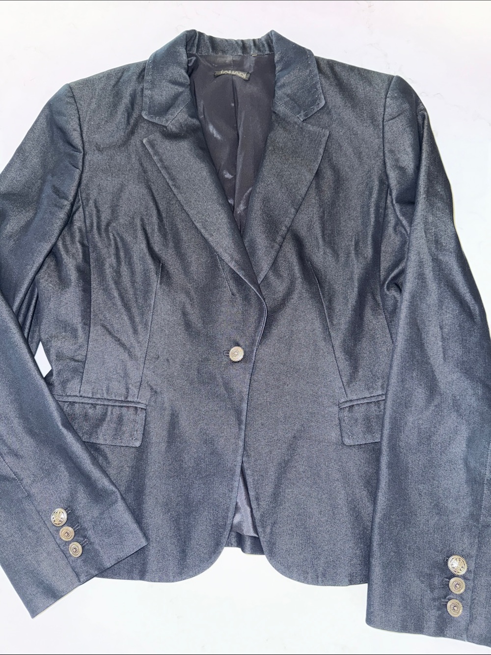 Tahari Metallic Navy Single-Button Blazer